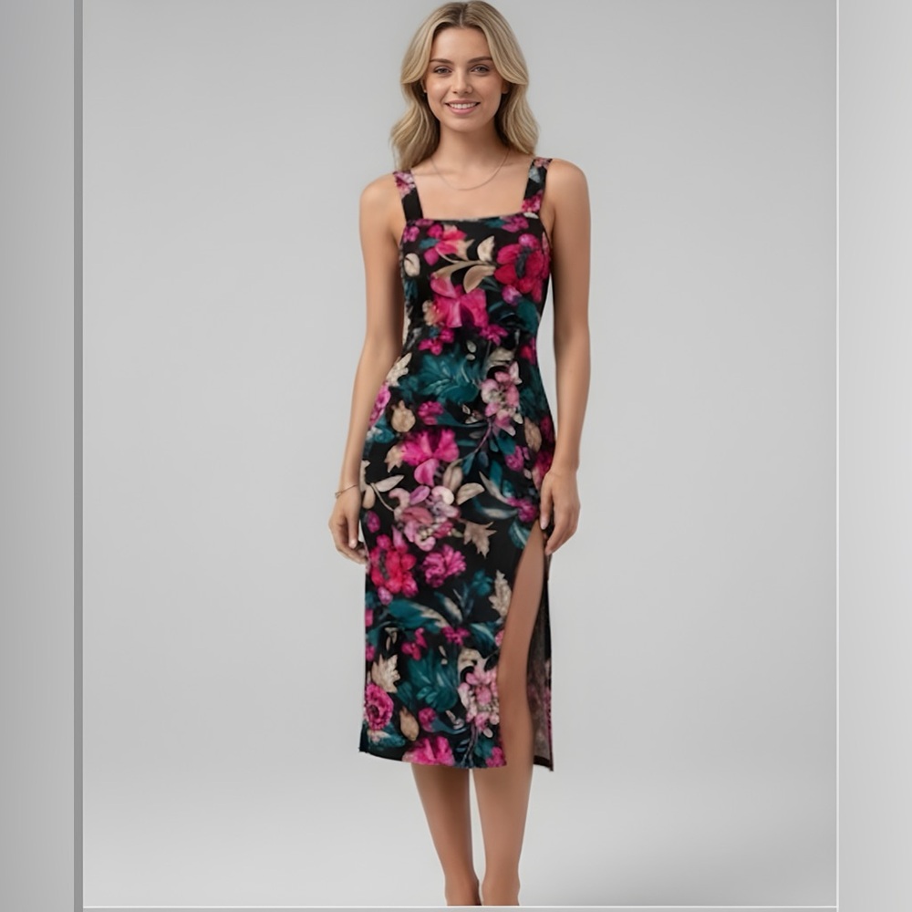 Boho Floral Print Split Thigh Cami Dress